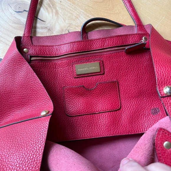 ANNABEL INGALL RED PEBBLE LEATHER ISABELLA TOTE BAG LUXURY SHOULDER STRAPS - Picture 4 of 11